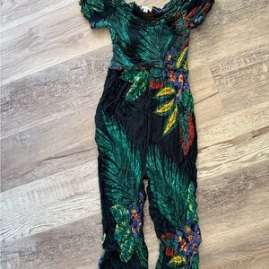 New w/o tags Patrons of Peace size XS Tropical Leaf Print Jumpsuit Pantsuit Off
